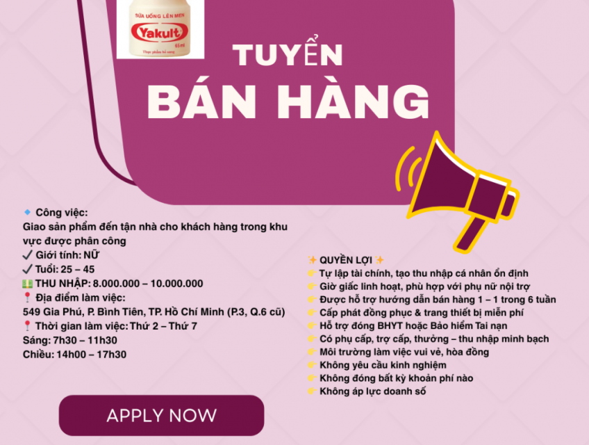 Tuyển Nhân viên bán hàng Quận 6
