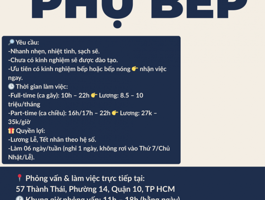 SHUSHI CÔ CHỦ NHỎ TUYỂN PHỤ BẾP