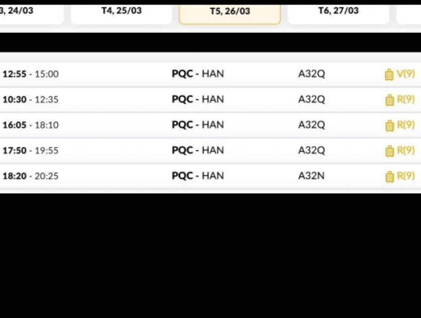 Vé Máy Bay Phú Quốc (PQC) - Hà Nội (HAN) Thứ năm 26/03/2026