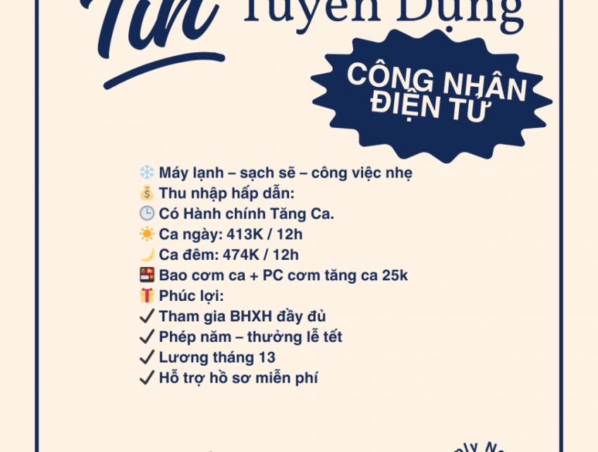 Tuyển Công nhân điện tử Tân Uyên