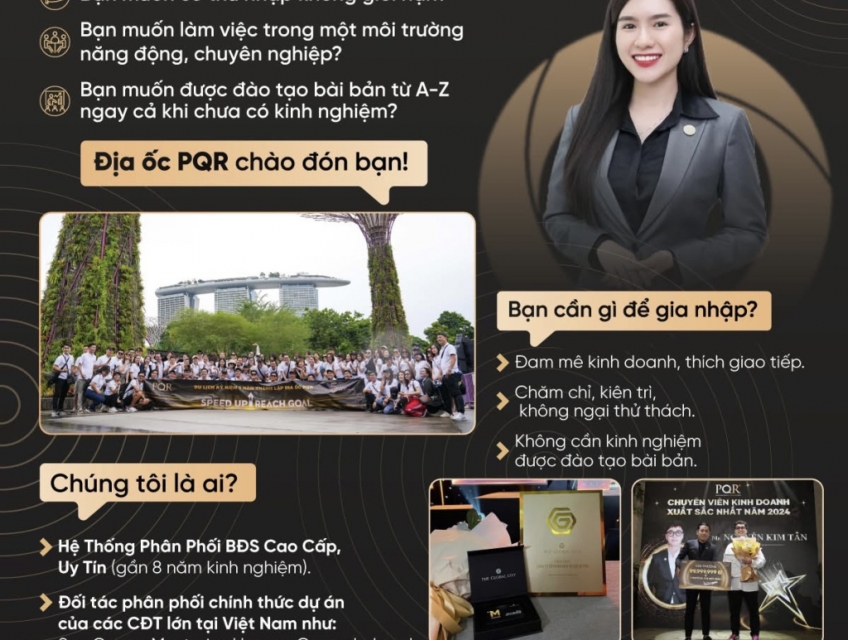 BẤT ĐỘNG SẢN PQR tuyển 20 NVKD làm tại khu đô thị Sala Q2