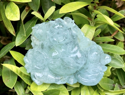 Tượng Di Lặc đá Aquamarine thiên nhiên lên dây chuyền