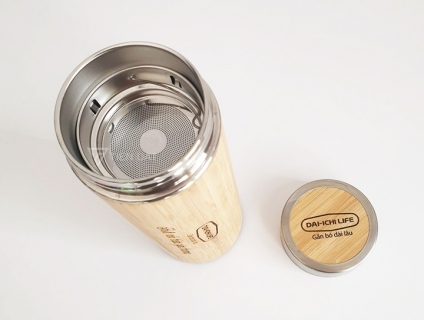 Bình giữ nhiệt gỗ - Bình giữ nhiệt vỏ tre khắc logo