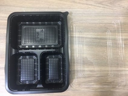 Hộp Cơm Nhựa Đen 3 Ngăn Dùng 1 Lần Dùng Trong Lò Vi Sóng