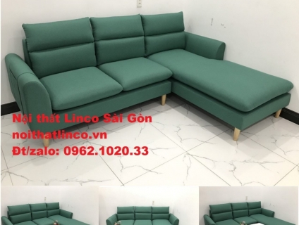 Ghế sofa góc chữ L giá rẻ | Xanh ngọc vải bố đẹp | Nội thất Linco SG