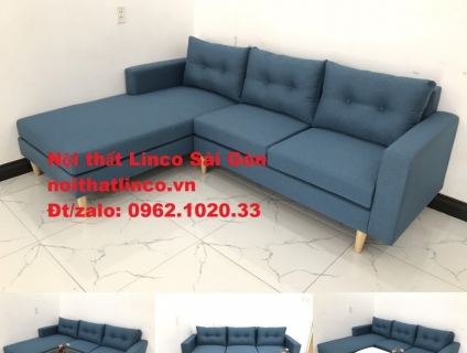 Bộ ghế sofa góc chữ L xanh dương nước biển đẹp hiện đại rẻ Linco HCM