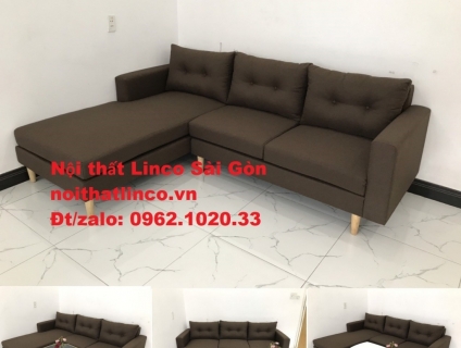Bộ bàn ghế sofa góc chữ L 2m2 x 1m6 nâu cafe giá rẻ đẹp Sofa Linco SG