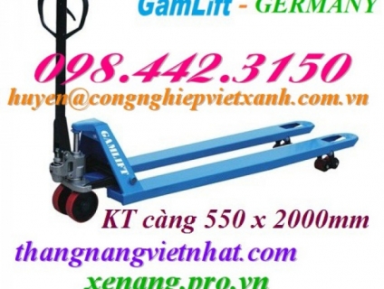 Xe nâng tay càng hẹp siêu dài 550x2000mm - tải trọng 2 tấn