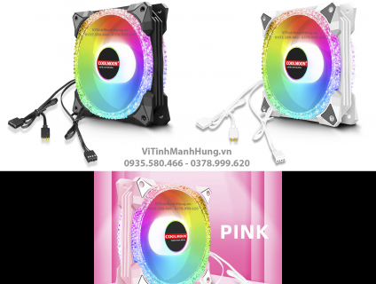 Quạt CoolMoon P-AS2, 4 pin PWM + 5V ARGB, 12cm, 1800rpm, Led tâm + vòn