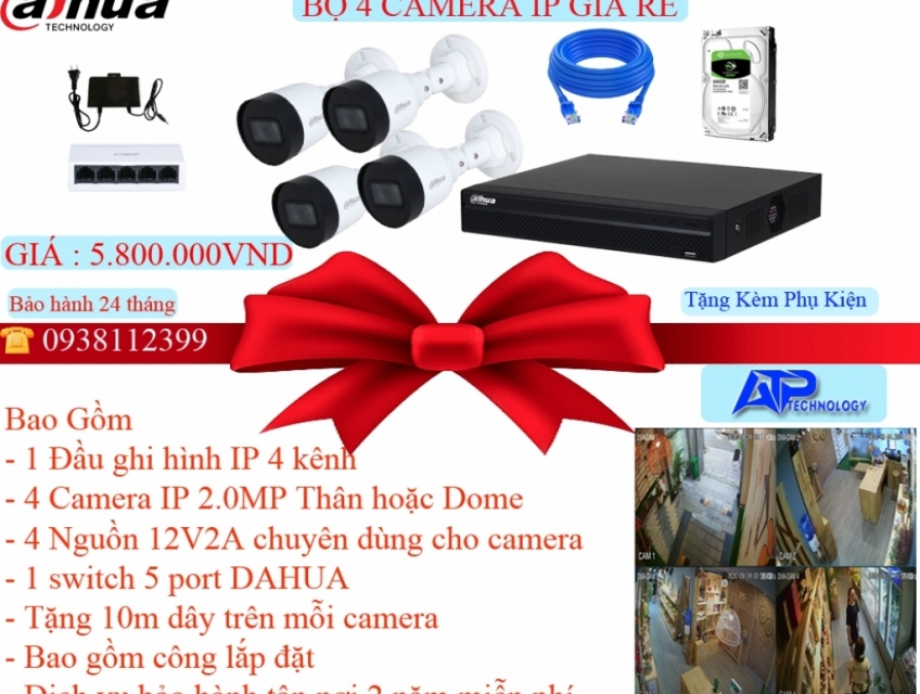 bộ 4 camera IP DAHUA giá rẻ