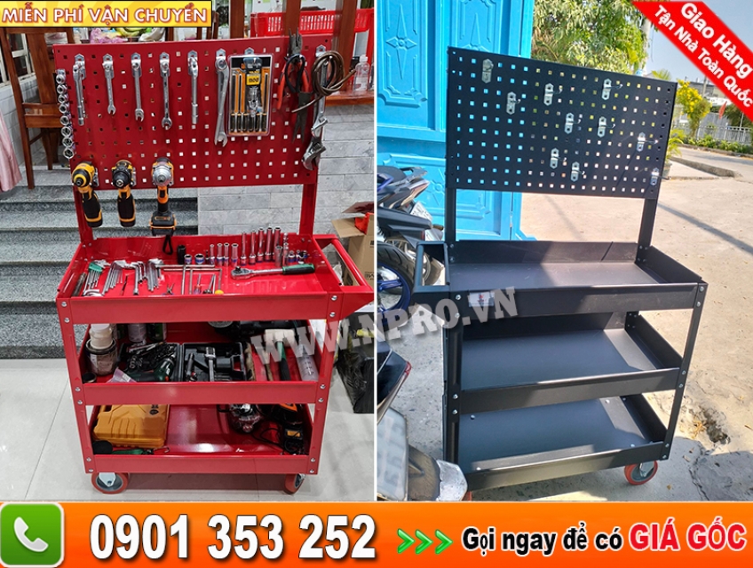 Xe đẩy đựng đồ nghề thiết bị 3 ngăn giá treo npro
