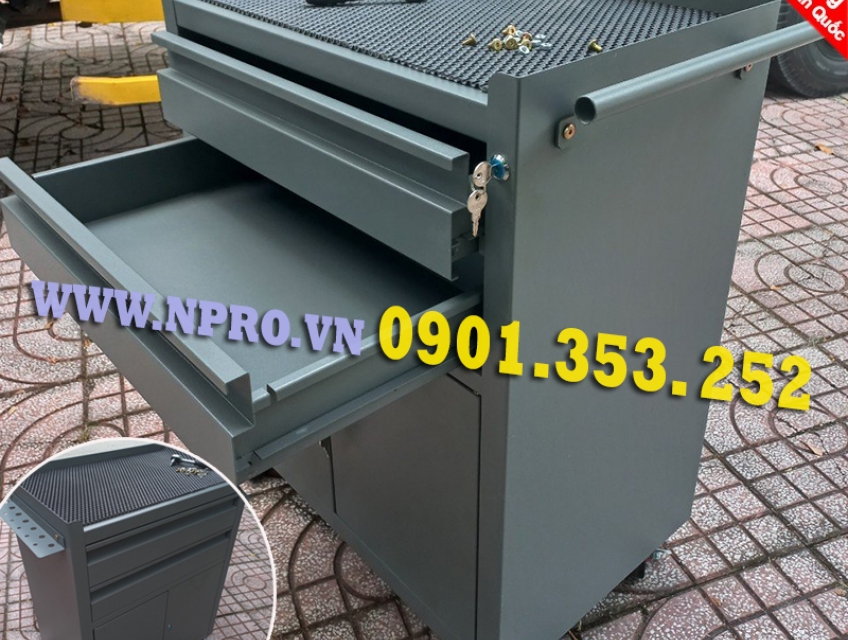 Tủ đồ nghề sửa chữa 3 ngăn, xe đẩy dụng cụ thiết bị