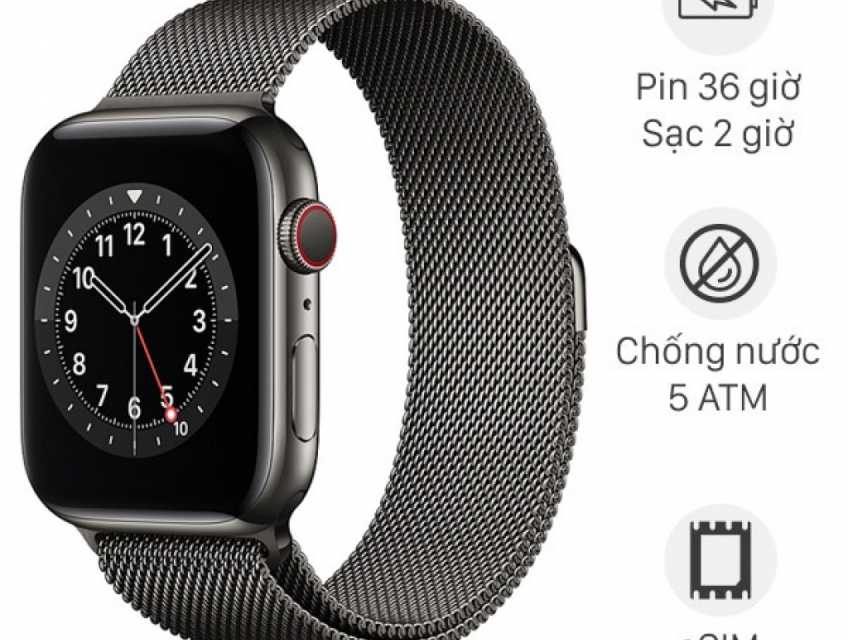 Đồng hồ Apple watch series 6 bản thép 44mm milan graphite new esim