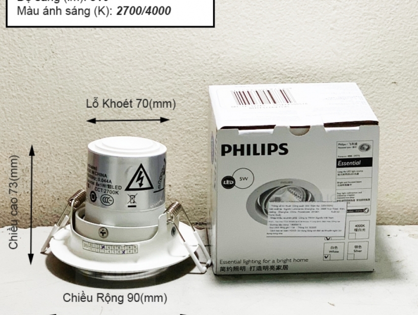 Đèn led âm trần chiếu điểm Philips 5W D70 POREMON 59775