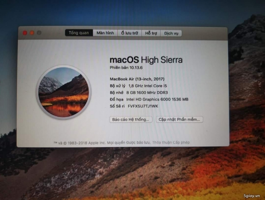 Mac Air 2017,I5 th5,8GB, 128GB, Máy đẹp 98%