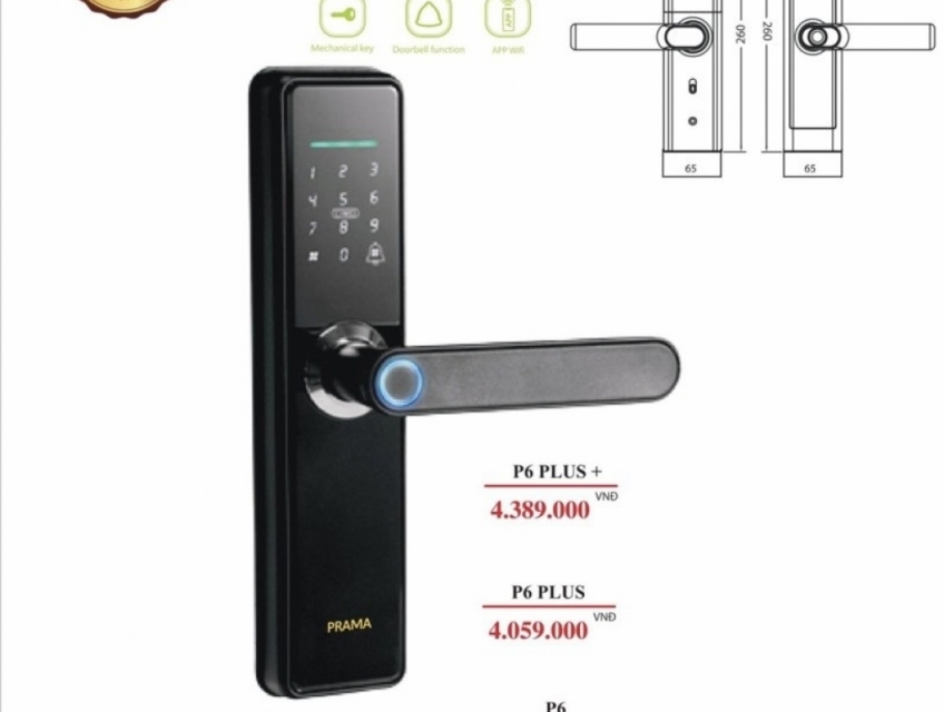 Khóa vân tay PRAMA P6 dùng cho cửa gỗ và sắt