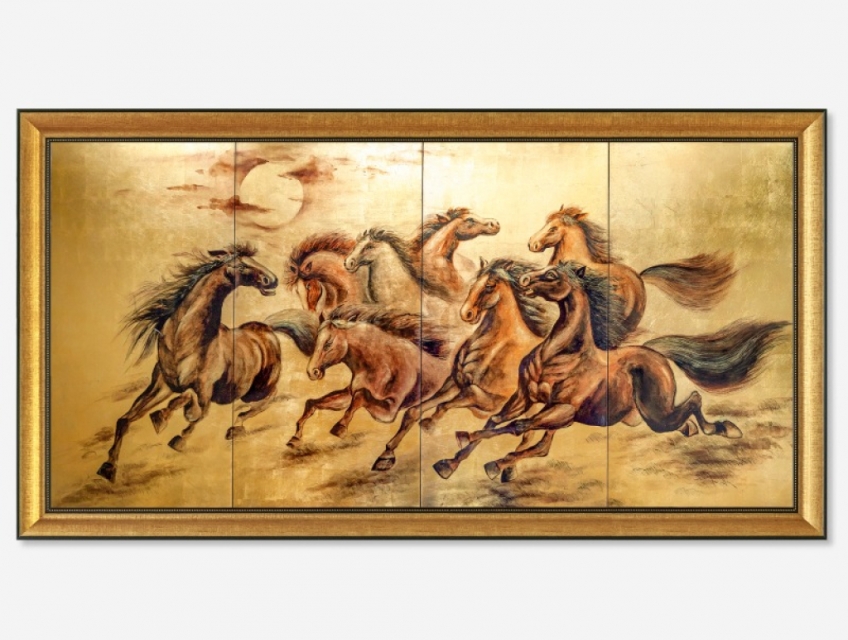 Tranh sơn mài dát vàng Mã Đáo Thành Công treo tường phòng khách