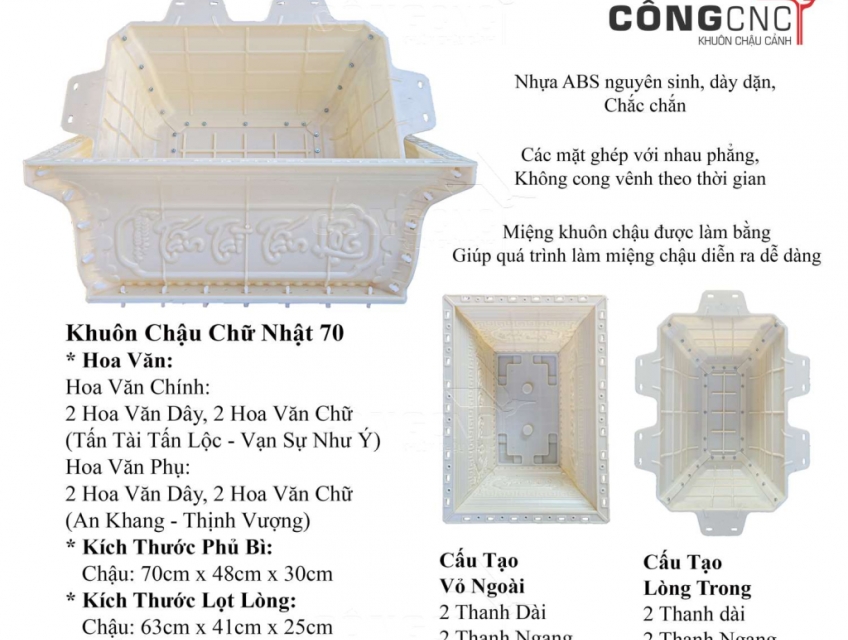 Cần bán khuôn chậu chữ nhật 70 thương hiệu Công CNC Nhựa ABS dày dặn