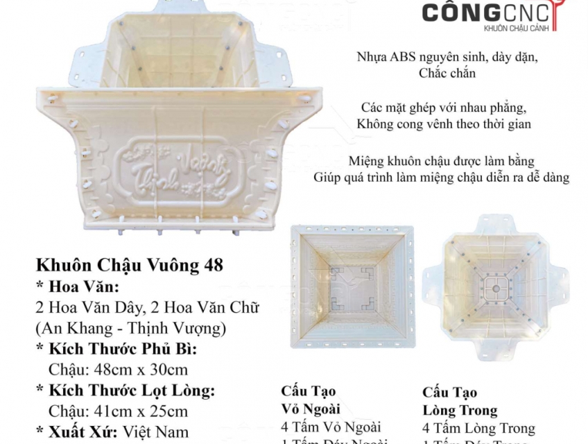 Cần Bán Khuôn Chậu Vuông 48 Nhựa ABS Thương Hiệu Công CNC Dày Dặn