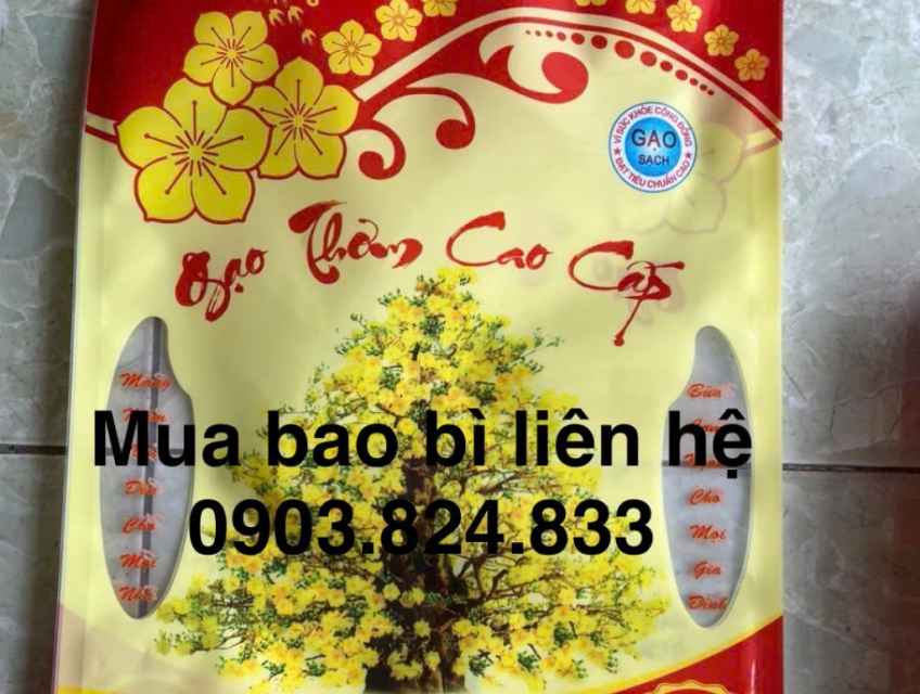 túi gạo 5kg in tên gạo thơm cao cấp, dùng ép nhiệt