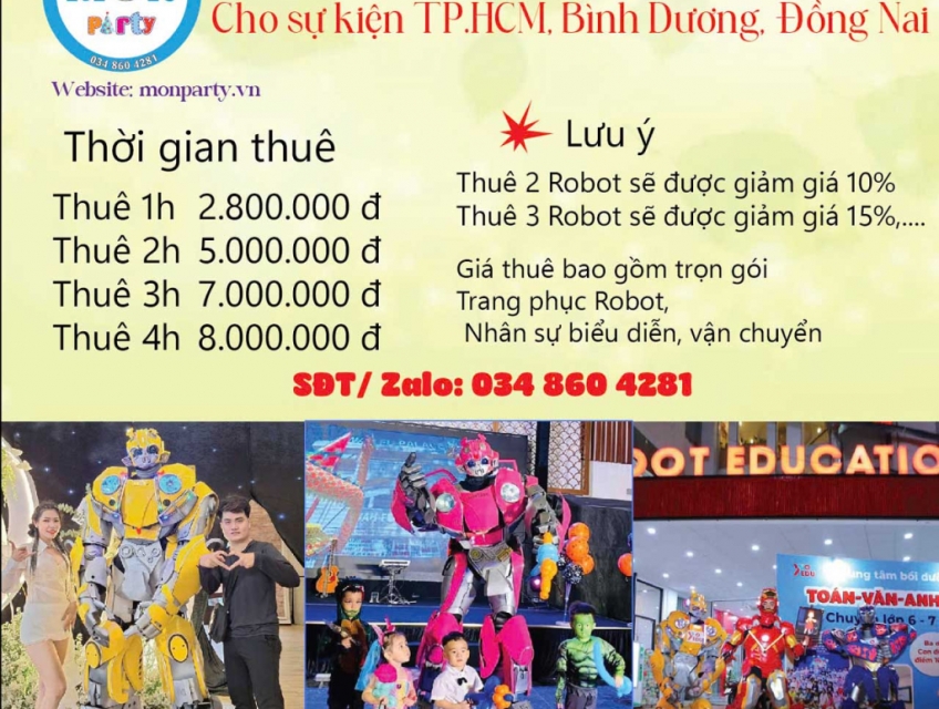 Giá thuê ROBOT KHỔNG LỒ sự kiện HCM, Bình Dương, Long An, Đồng Nai