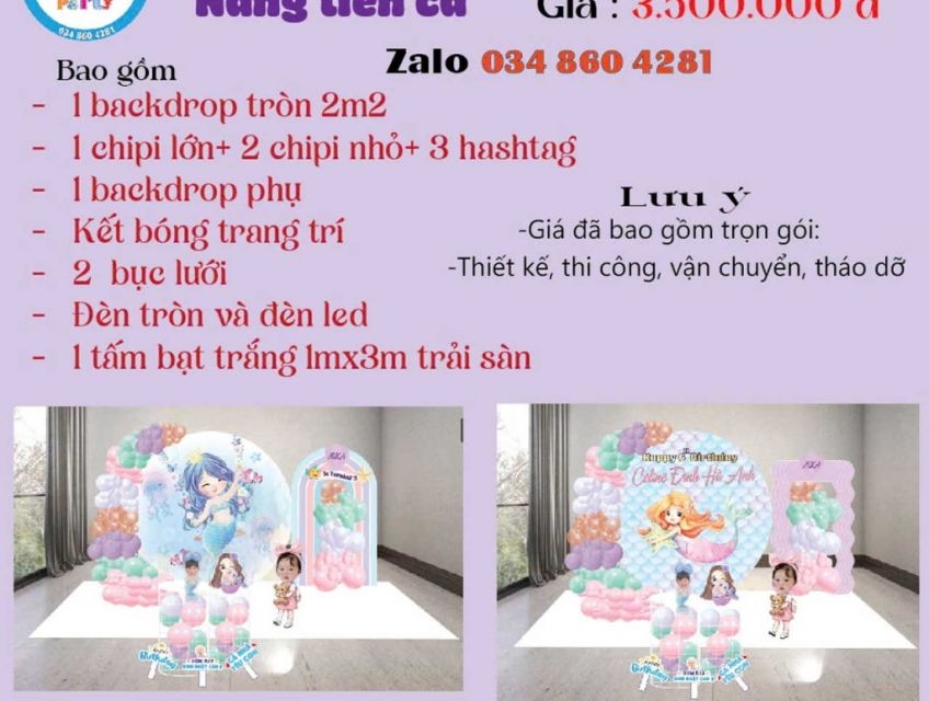 Mẫu background trang trí sinh nhật chủ đề Nàng Tiên Cá
