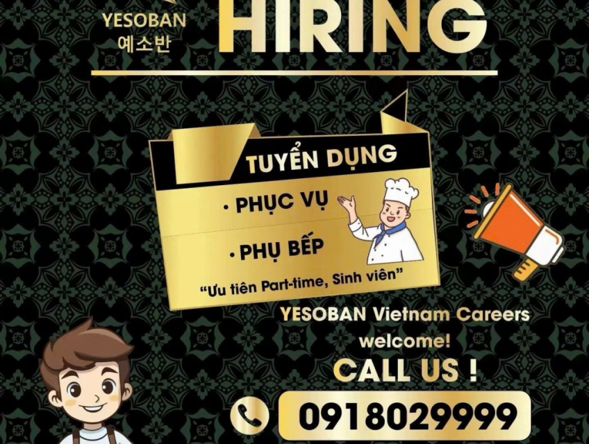 Nhà hàng Hàn Quốc tuyển dụng vị trí phục vụ Part-time