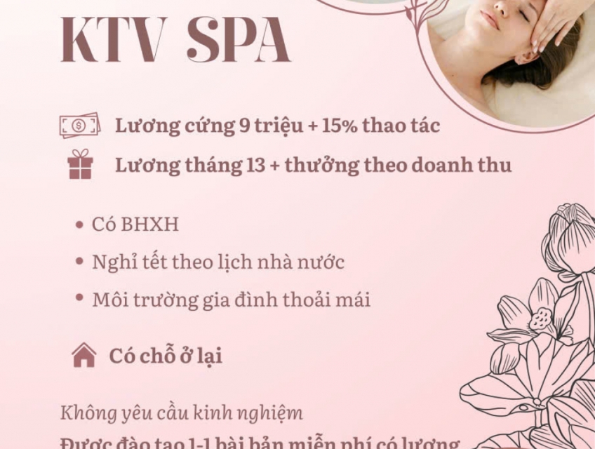 TĨNH SPA tuyển KTV lĩnh vực dưỡng sinh làm ở Long Biên Hà Nội