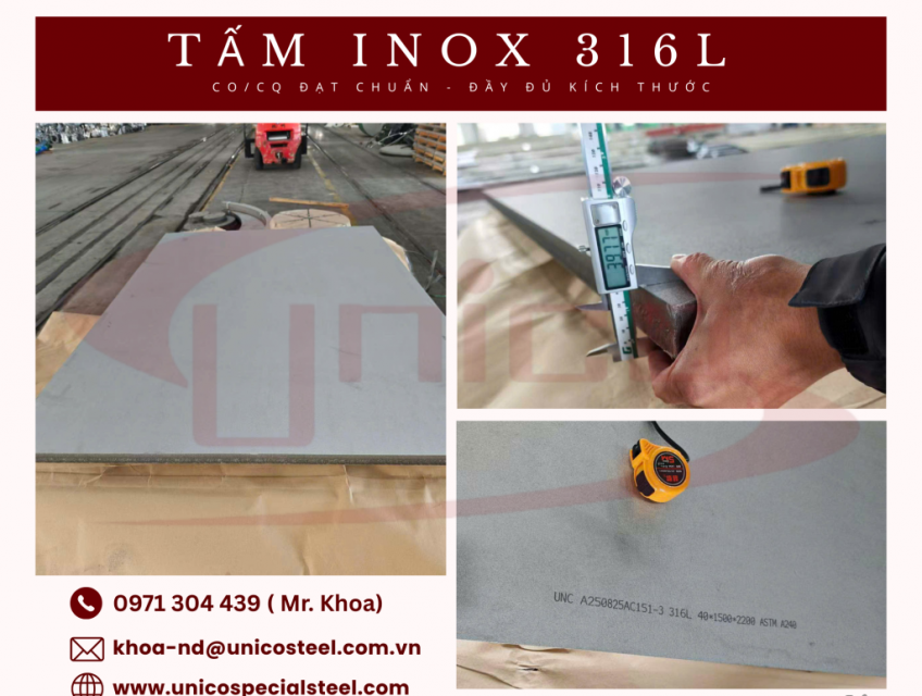 TẤM INOX 316L UNICO: GIẢI PHÁP VẬT LIỆU TỐI ƯU CHO GIA CÔNG CƠ KHÍ CHÍNH XÁC