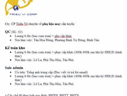 QC / Kế Toán Kho / Sale Admin
