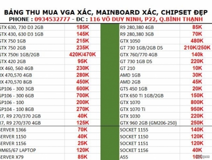 Thu mua xác vga, mainboard cháy nổ, hư cũ giá cao!!!
