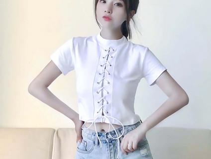 áo thun crop top đan dây Mã: AX3691 - TRẮNG