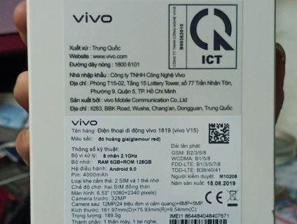 Cần bán điên thoại vivo V15 chưa đập hộp
