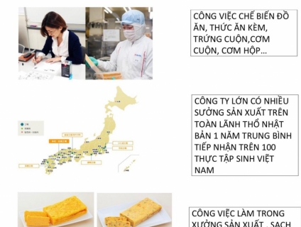 THÔNG BÁO TUYỂN 08 NỮ THỰC TẬP SINH ĐƠN HÀNG THỰC PHẨM TẠI NHẬT BẢN