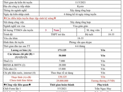 THÔNG BÁO TUYỂN 03 NAM THỰC TẬP SINH ĐƠN HÀNG XÂY DỰNG TỔNG HỢP TẠI KYOTO-NHẬT BẢN