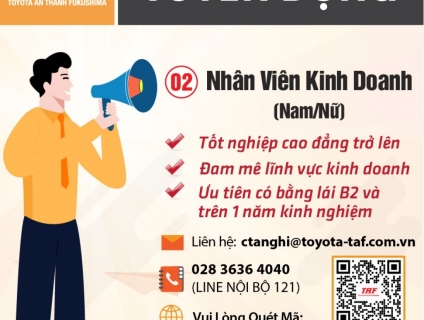 [Toyota HCM] 05 Nhân viên kinh doanh ô tô - làm việc tại Bình Chánh