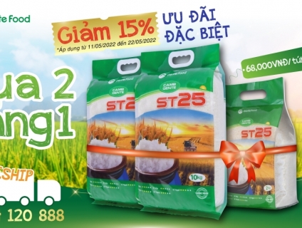 Giảm 15% + Mua 2 tặng 1 + freeship khi mua Gạo ST25 Gente Food