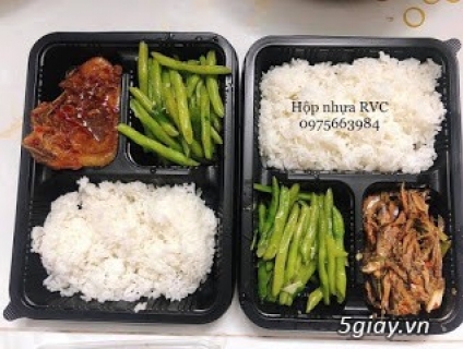 Hộp Nhựa Đen Đựng Cơm Dùng 1 Lần 3 Ngăn  Dùng 1 Lần