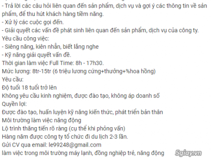 TUYỂN DỤNG NHÂN VIÊN CHĂM SÓC KHÁCH HÀNG