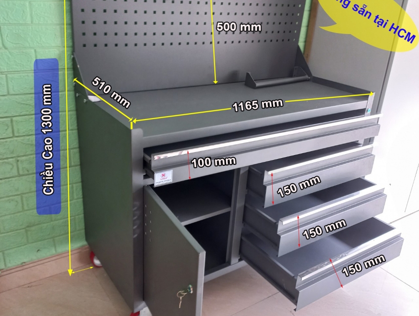 Mẫu tủ đồ nghề 6 ngăn bảng treo hàng sẵn tại HCM