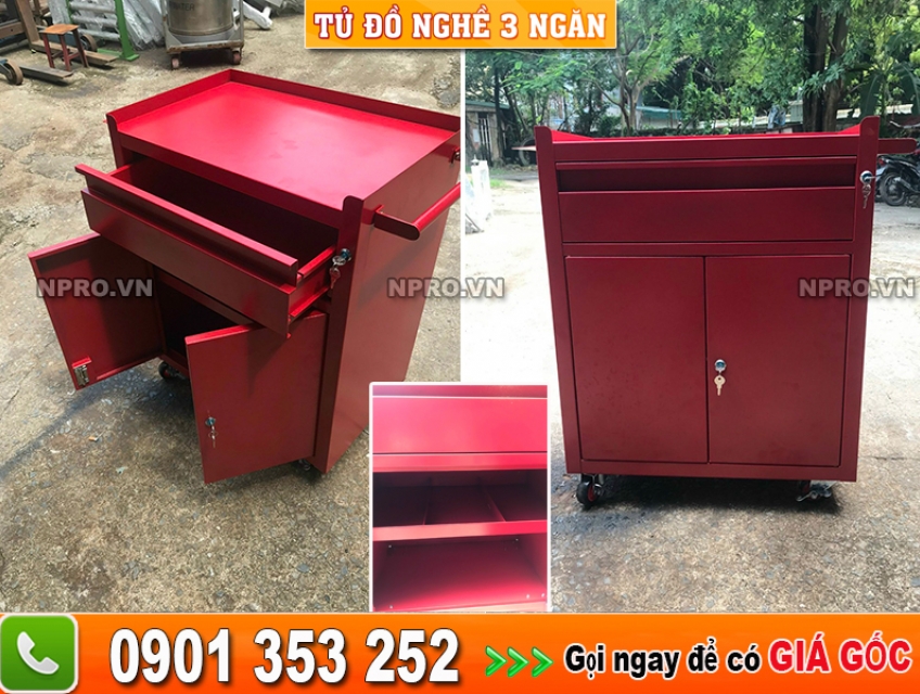 Tủ chứa đồ nghề 3 ngăn có 2 phiên bản tiện lợi