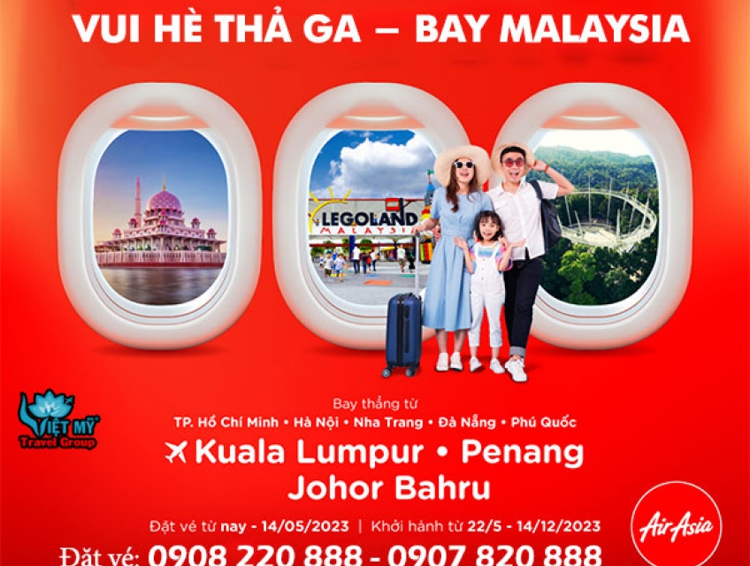 AirAsia ưu đãi vé Vui Hè thả ga bay Malaysia