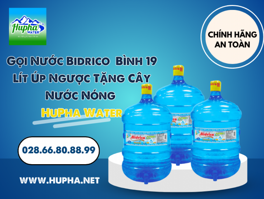 Gọi Nước Bidrico Bình 19 Lít Úp Ngược Tặng Cây Nước Nóng HuPha Water