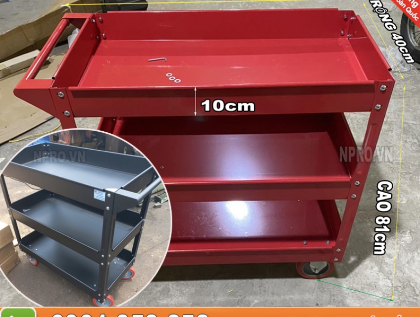 Xe đẩy 3 ngăn, xe đựng đồ nghề giá rẻ 3 ngăn NPRO