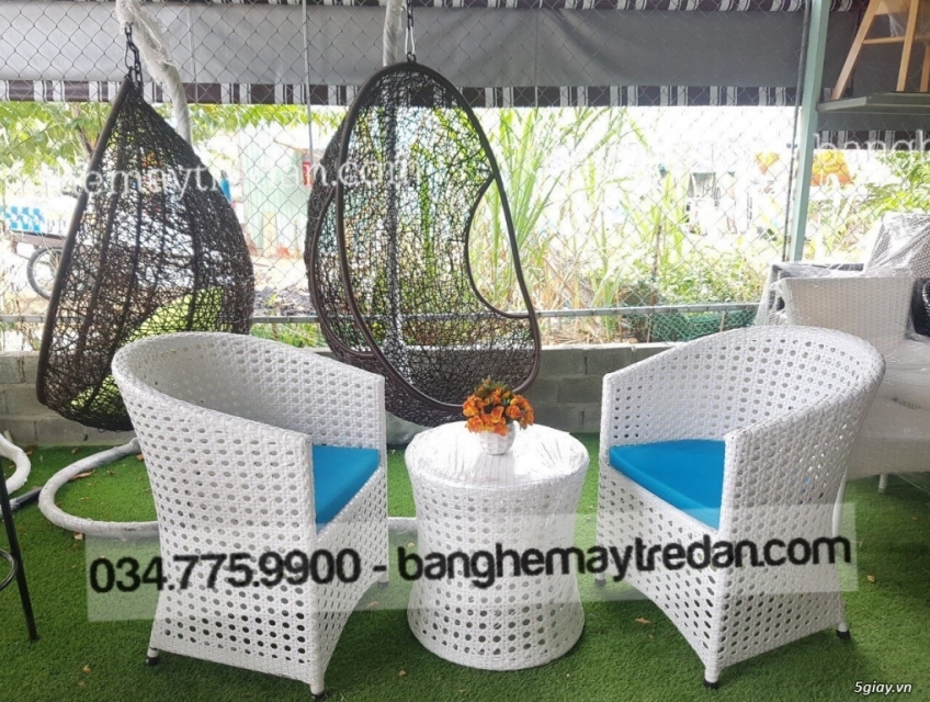 Bàn ghế nhựa giả mây đan lưới mắt cáo cao cấp