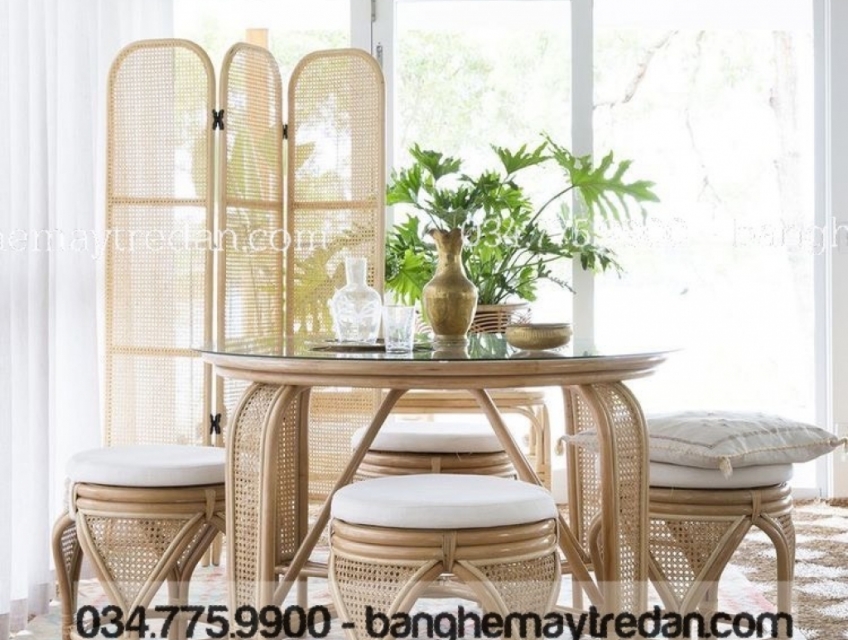 Bàn ghế ăn bằng song mây tự nhiên - Tinh tế và tiện nghi