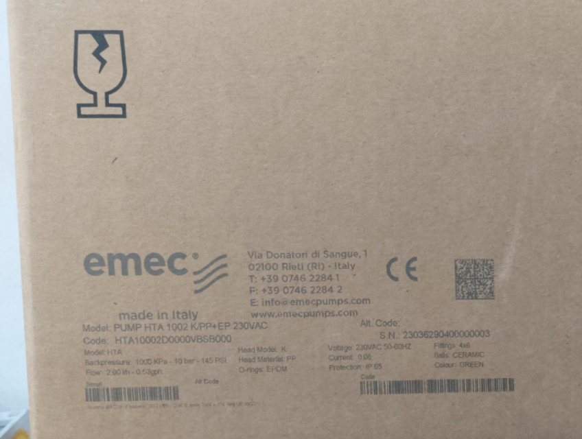 Bơm Định Lượng EMEC Italy Công Suất 02 Lít/h 10 Bar H Series HTA1002