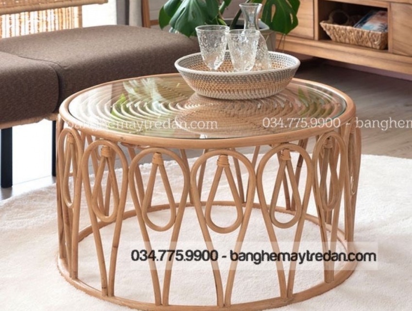 Bàn trà bằng song mây tự nhiên thiết kế nhỏ gọn, nhẹ nhàng