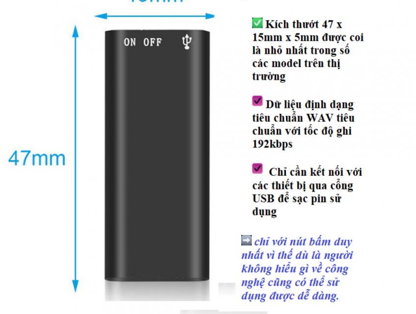 Máy ghi âm siêu nhỏ, thu âm rõ liên tục 18 giờ