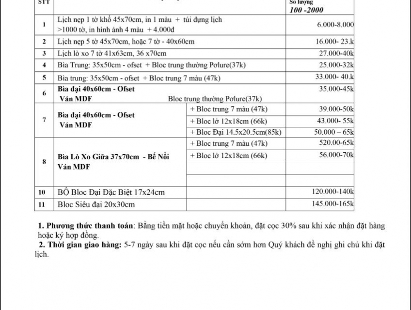 Báo giá Lịch Treo Tường tại Cà Mau - Công Ty Lịch Tết An Khang